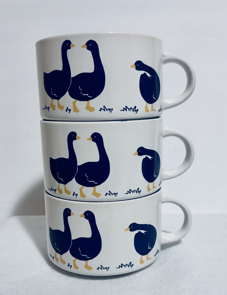 (Set of 3) Vintage Rosenthal Netter Blue Goose / Geese Soup/Coffee Mugs EUC
