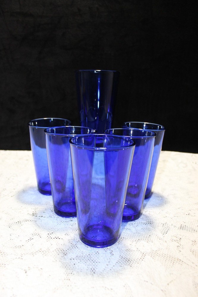 Set of 6 Vintage Libbey Cobalt Blue Drinking Glasses 6.25”
