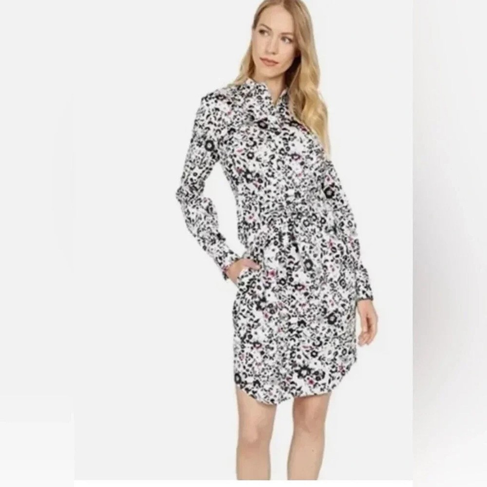 UNTUCKit Simone Tie Waist Floral Button Front Cotton Stretch Shirt Dress Size