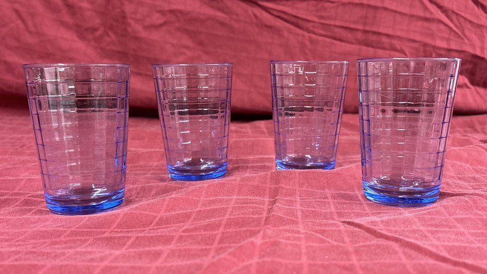 Pasabahce Blue Optic Block 6oz Juice Glasses 4” Tall Palaks Set Of 4