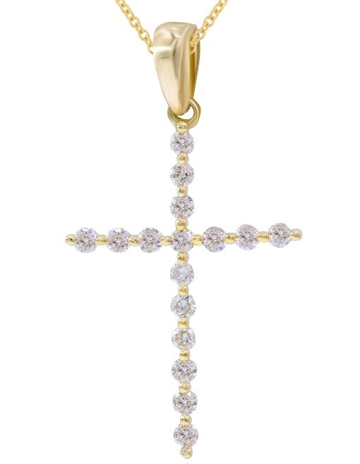 Estate .28Ct Diamond 14K Yellow Gold Classic Shared Prong Cross Floating Pendant