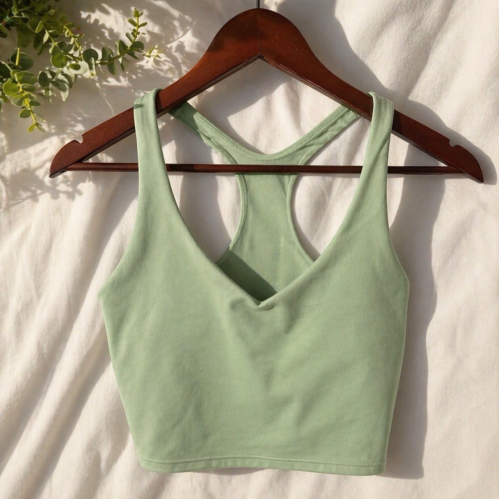 Victoria's Secret Green Racerback V-Neck Stretch Tank Top M Athletic Yoga Gym