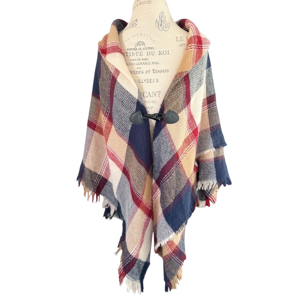 Altare plaid, fringed poncho shawl. One size, multicolor, holiday christmas cozy