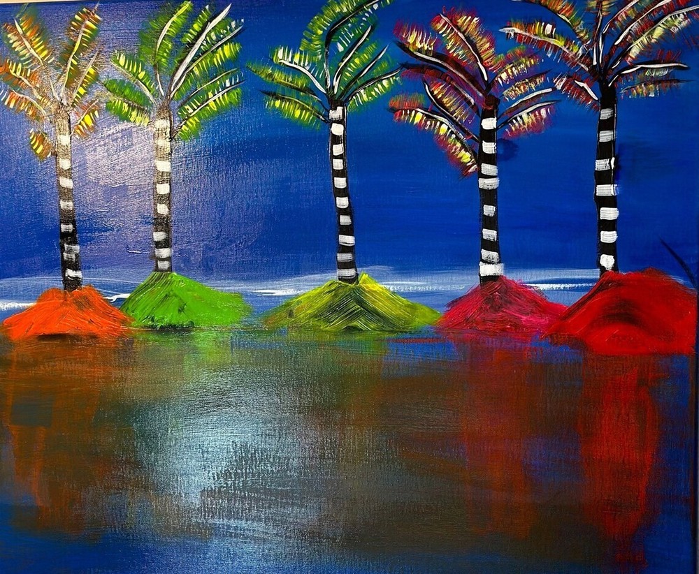 Happy Palm Tree Artwork Modern Abstract Wall Art Decor Canvas Original Painting-image