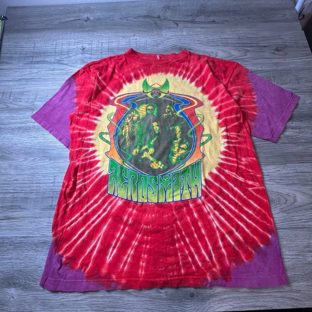 Aerosmith T-Shirt Mens XL Red Tie Dye Girls of Summer 2002 Tour Concert Graphic