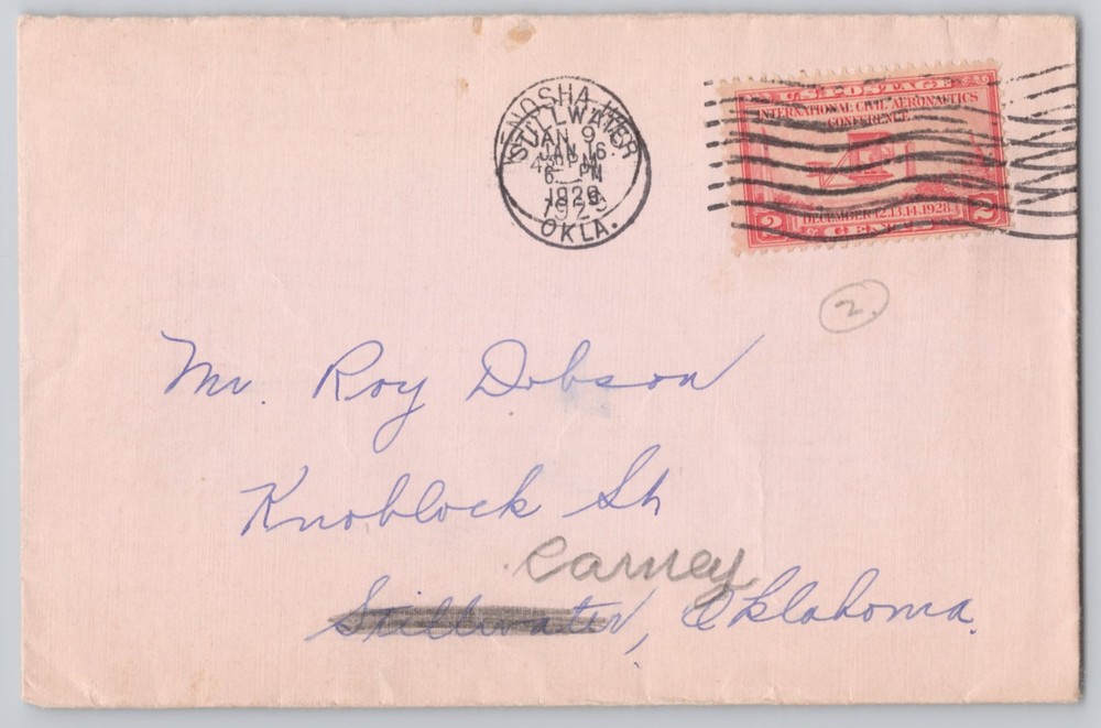 Addressed 2c red commemorative, Washita Sta. circular cancel, Postal History