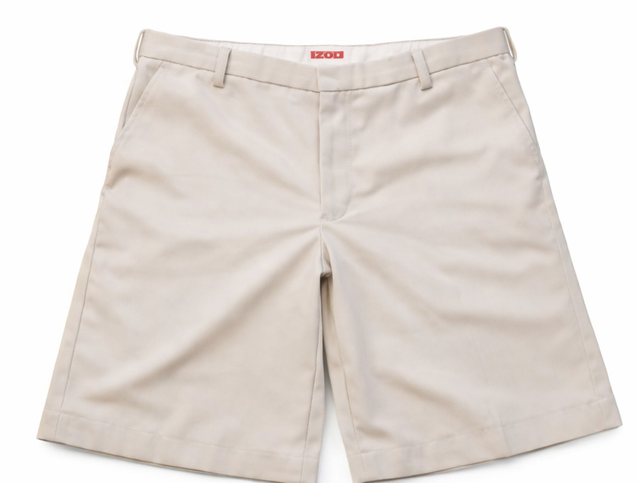 IZOD Men’s Chino Shorts Size 36 Beige Flat Front Casual Cotton Blend