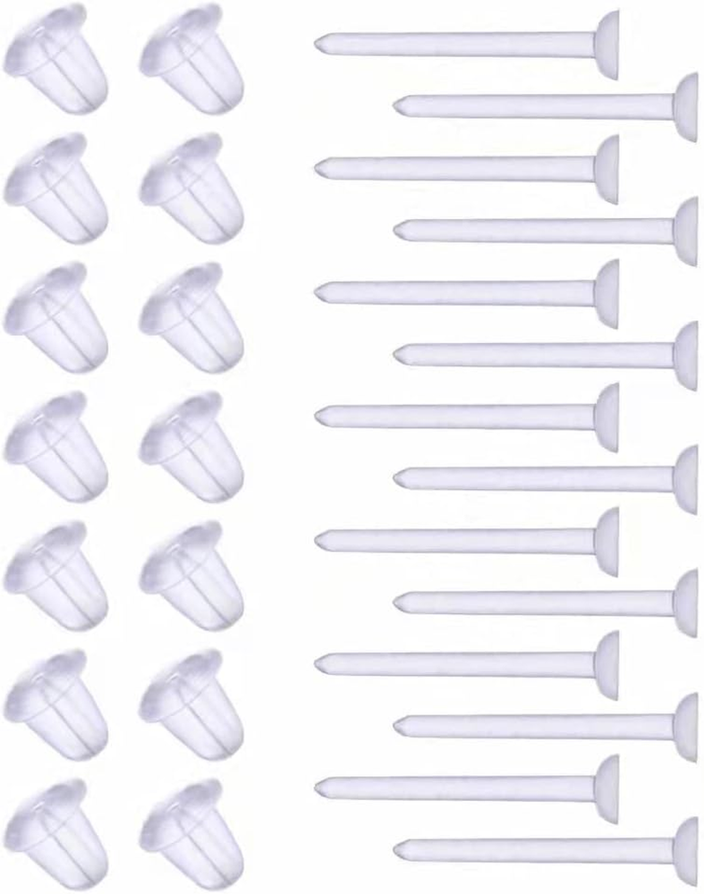 100 Pairs Clear Plastic Earring Posts & Backs Silicone Stud Blanks DIY