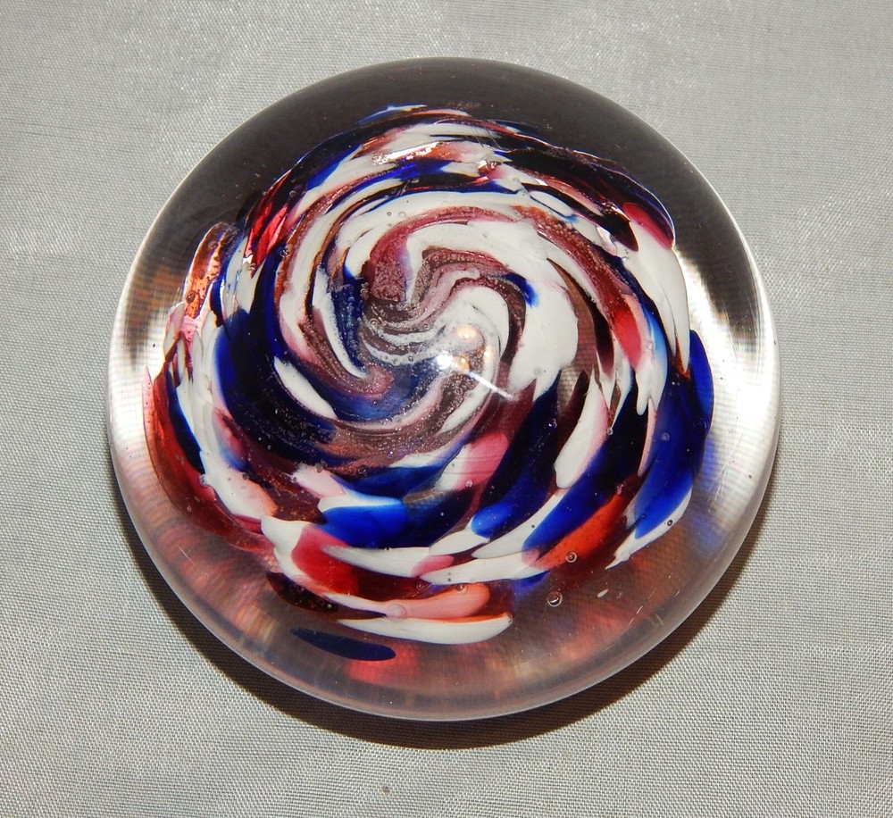 Vintage Art Glass Round Paperweight