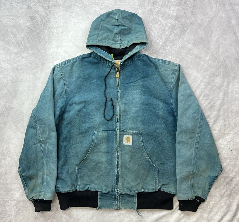 Vintage 90s Carhartt J03 AQU Canvas Jacket Mens Size L Hood Aqua Teal Union USA