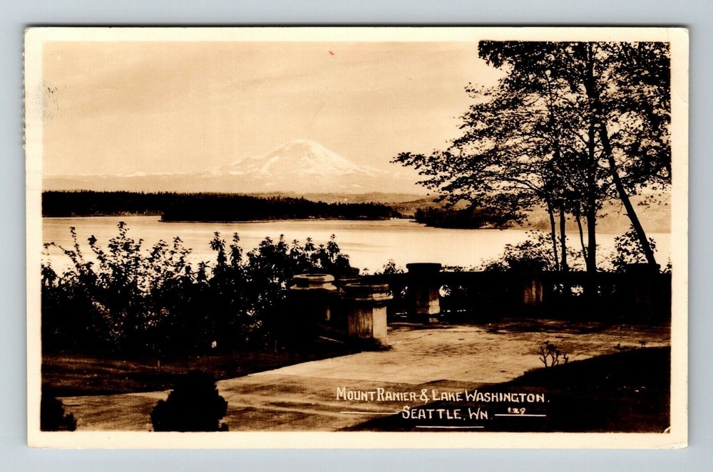 RPPC-Seattle WA-Washington, Mount Rainier & Lake Washington RPPC Postcard