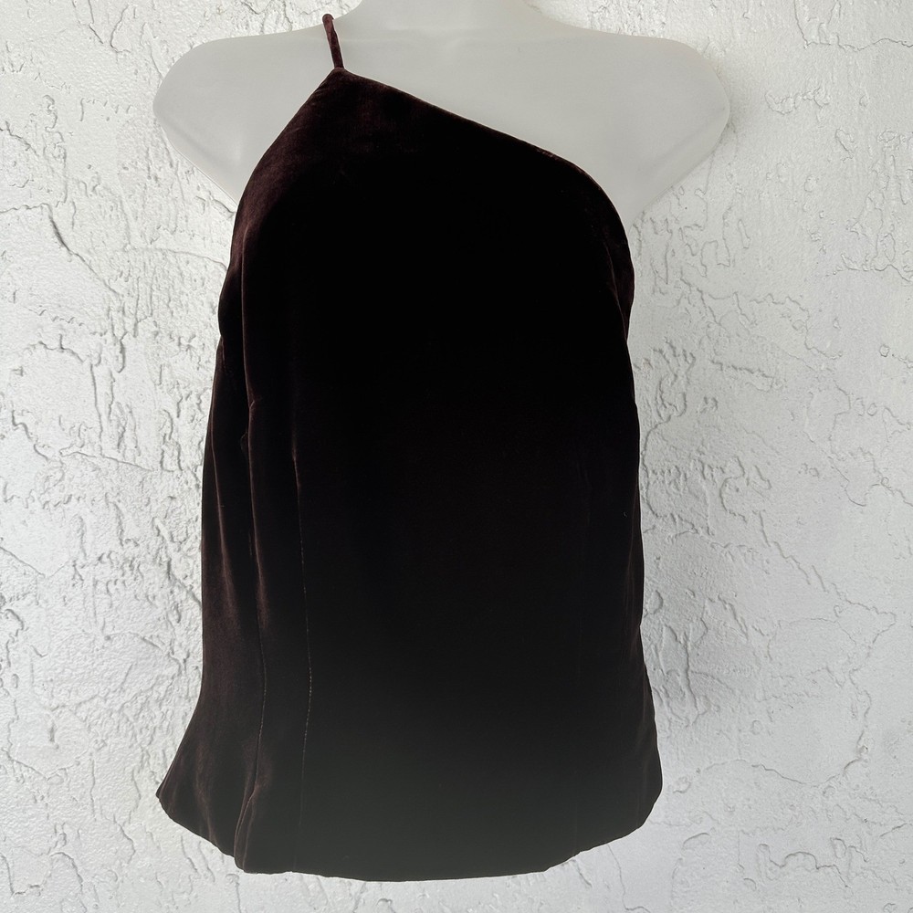 Ann Taylor Y2K Chocolate Brown Velvet Silk One Shoulder Asymmetrical Top Women 4