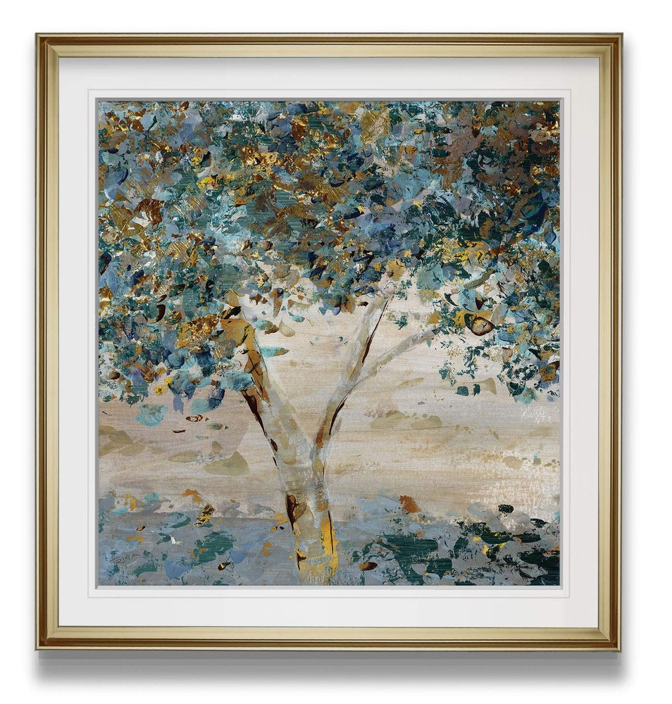 Gold Framed Artwork for Lounge Decor Vibrant Color Hint of twilight Tree Wall...