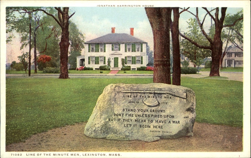 Line of the Minute Men Lexington Massachusetts monument~Phostint~1920s postcard