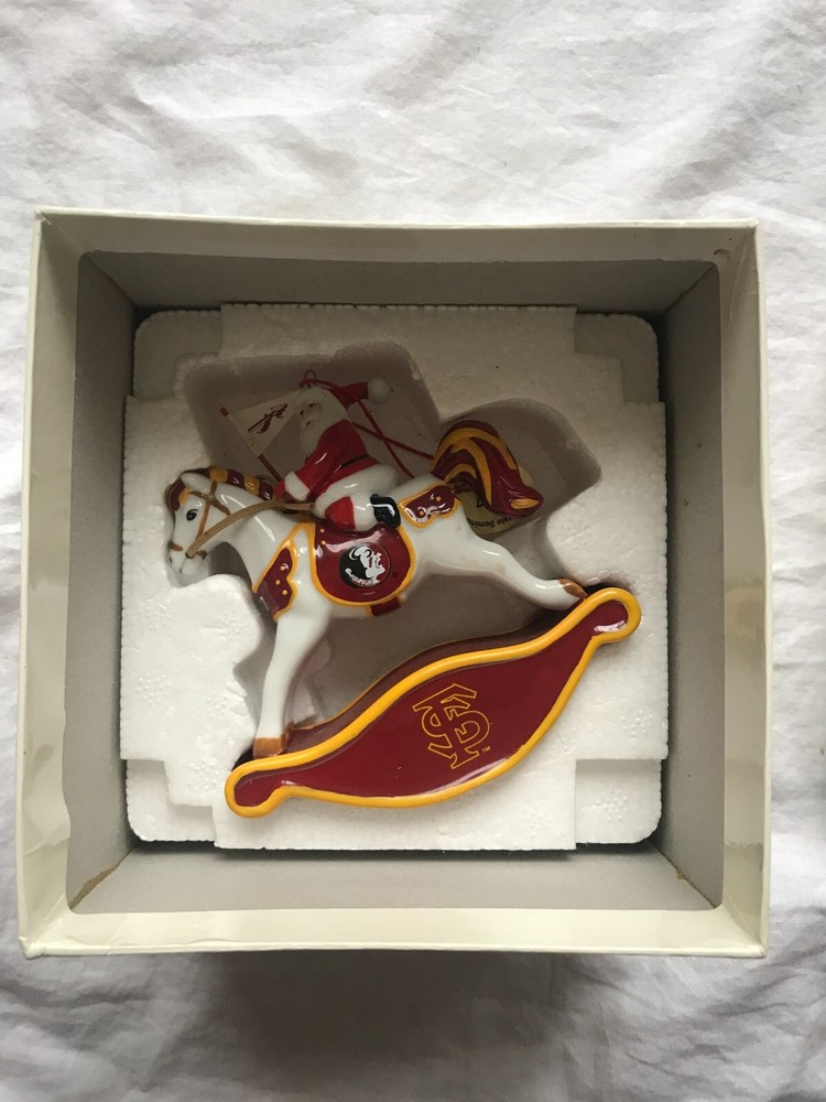 Danbury Mint Florida State Seminoles Christmas Ornament Santa Rocking Horse