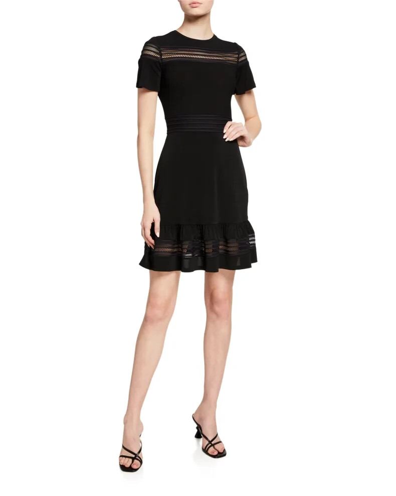 MICHAEL Kors NWT Women's Mesh-Inset Printed Mini Dress Black Size S MSRP $98