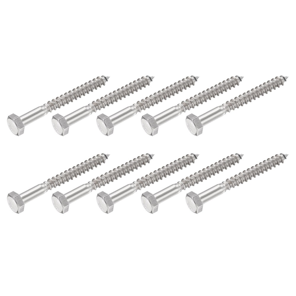 M8x75mm Hex Lag Screws 10Pcs 304 Stainless Steel Self-Tapping Wood Bolts