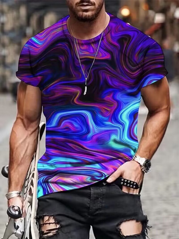 Men T Shirts Abstract Print Novelty Purple Blue Graphic Casual Short Sleeve Tee-image