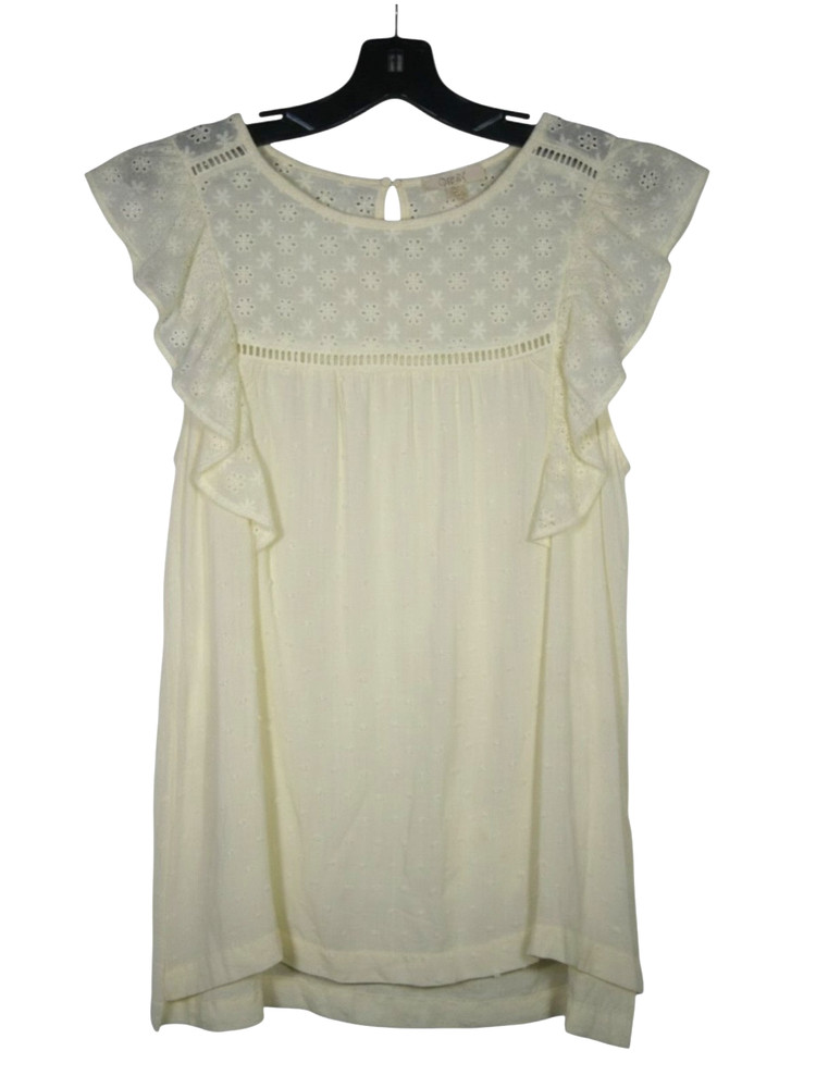 ODDY Ivory FLORAL EMBROIDERED Eyelets SWISS DOTS Flutter Sleeves BLOUSE/TOP Sz L