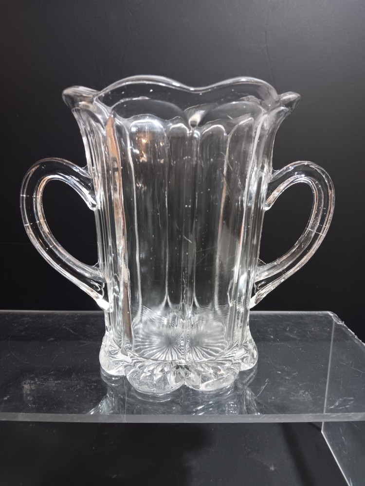 EAPG Celery pitcher/vase vintage glass clear, double handled 5.5 Inch Height