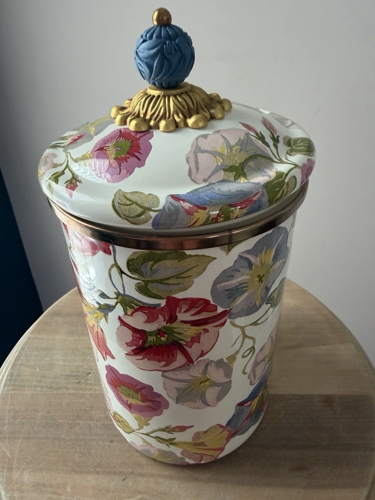 Retired Mackenzie Childs Morning Glory Large Enamel Canister Brand New