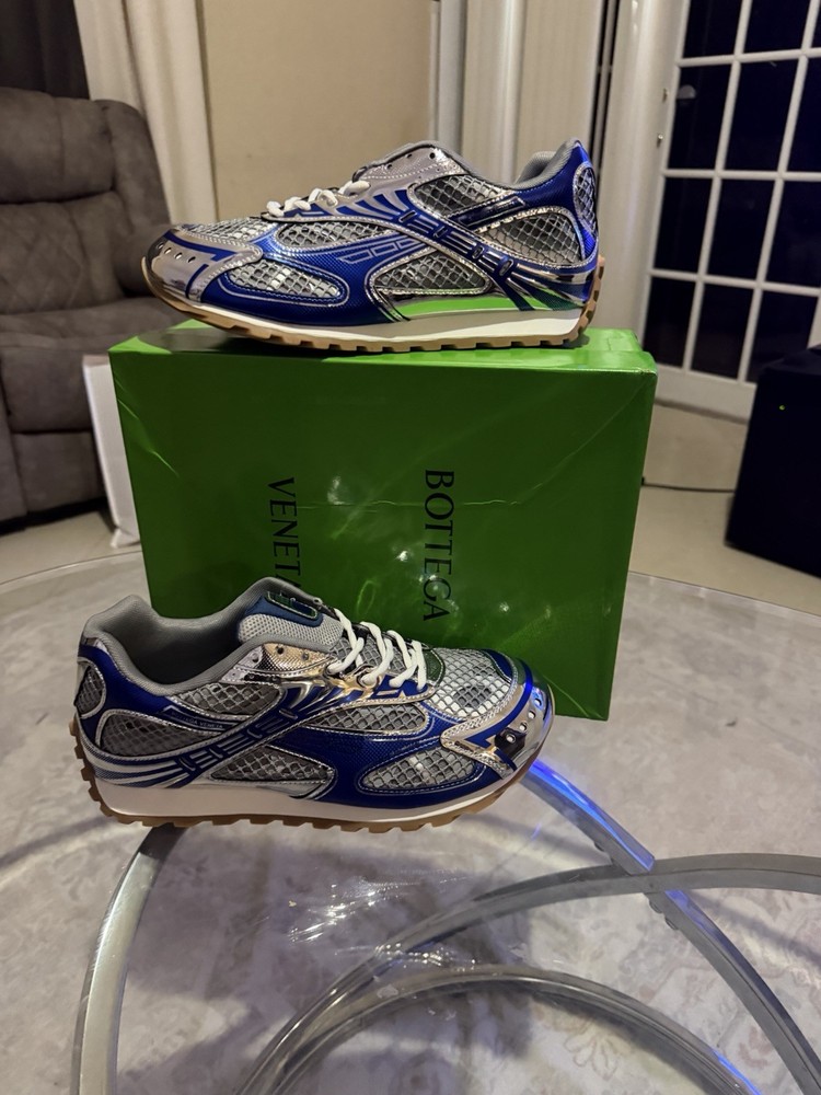Bottega Veneta Orbit Sneaker Technical Fishnet Silver Blue Mesh Low Top Athletic