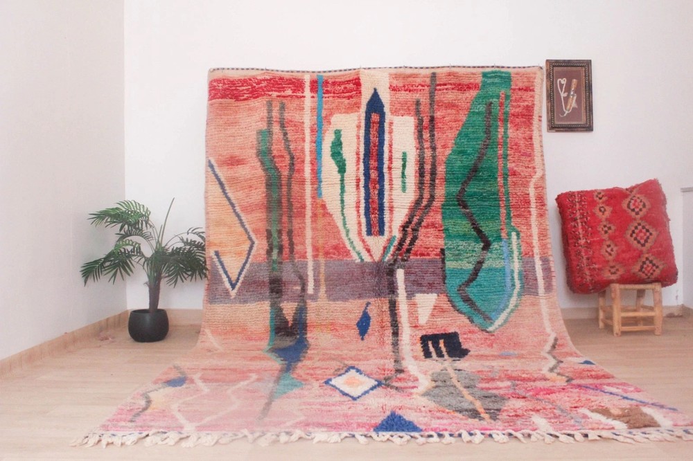 Moroccan Berber Beni Ourain Wool Rug Color Multicolor Design Handmade Carpet Rug