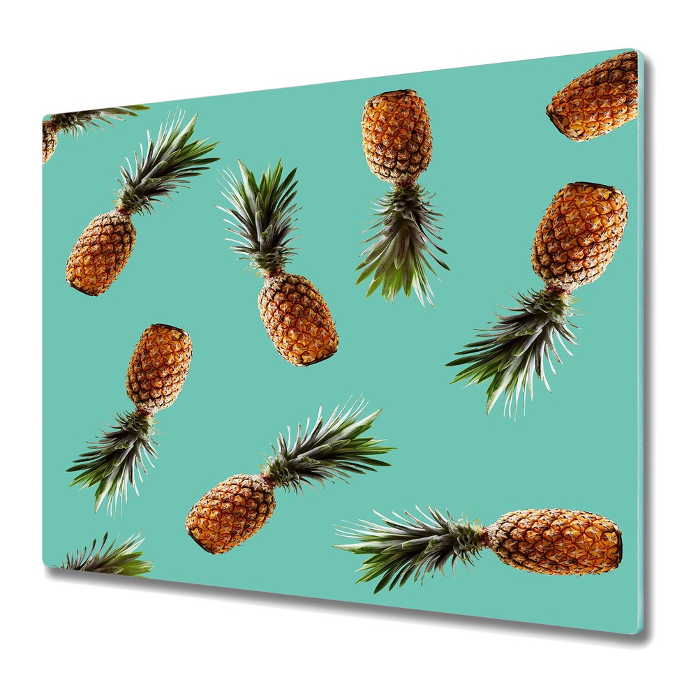 Glass Kitchen Chopping Board Worktop Saver Tropical Pineapple Floral 60x52