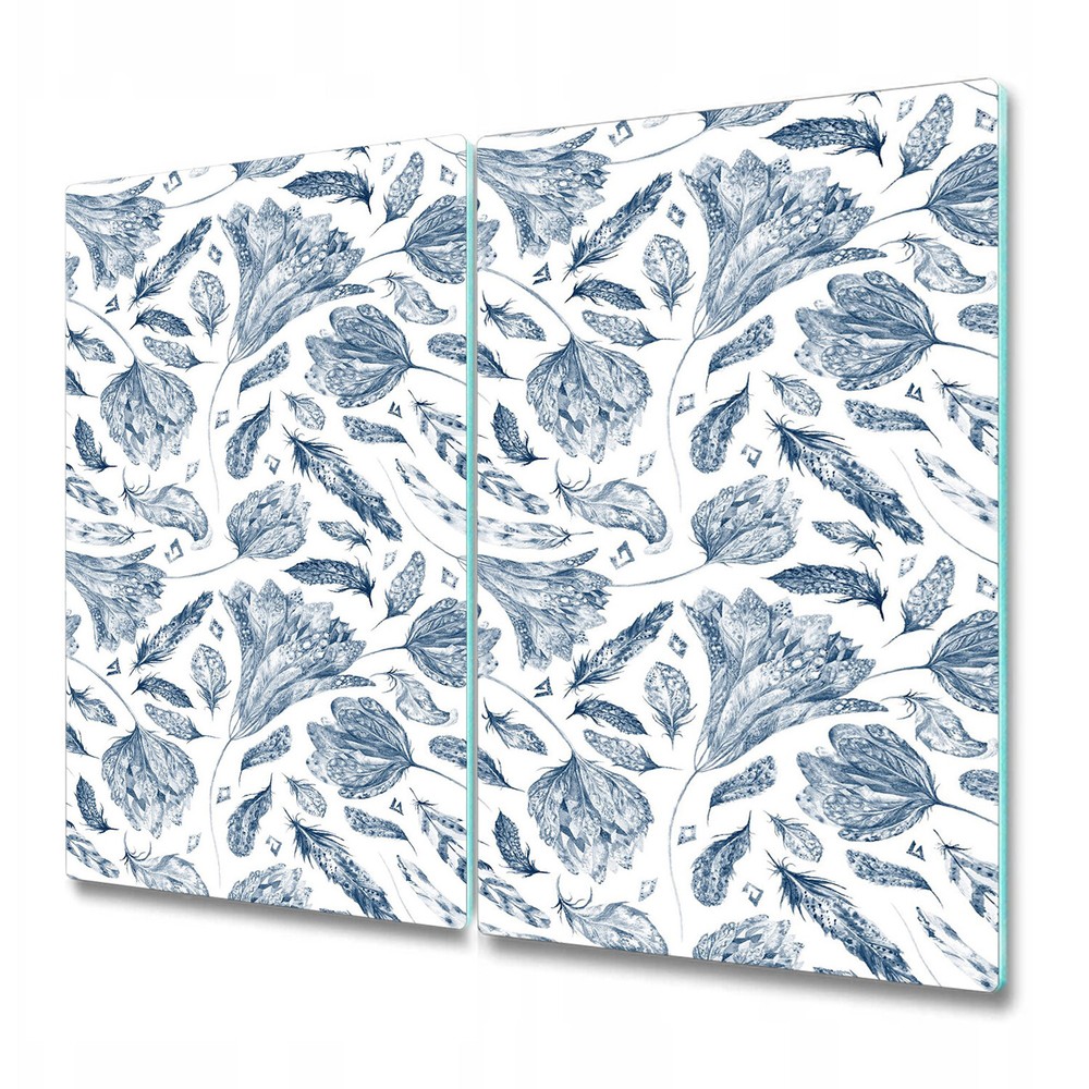Glass Chopping Board Utensil Board Boho Chic Indigo blue and white 2x30x52