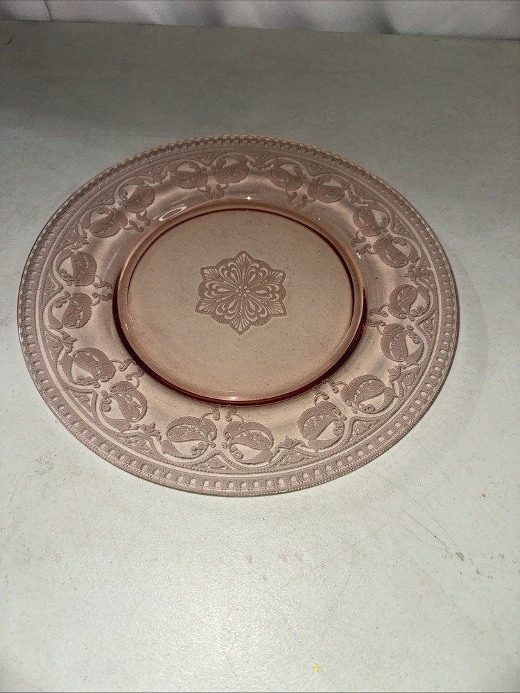 Vintage Depression Large Pink Cambridge Etched Glass Charger Plate 10.5”