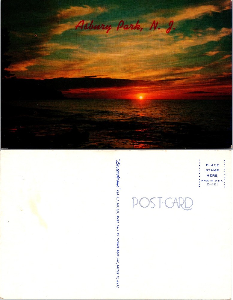 Sunset Over Ocean Asbury Park New Jersey NJ Postcard