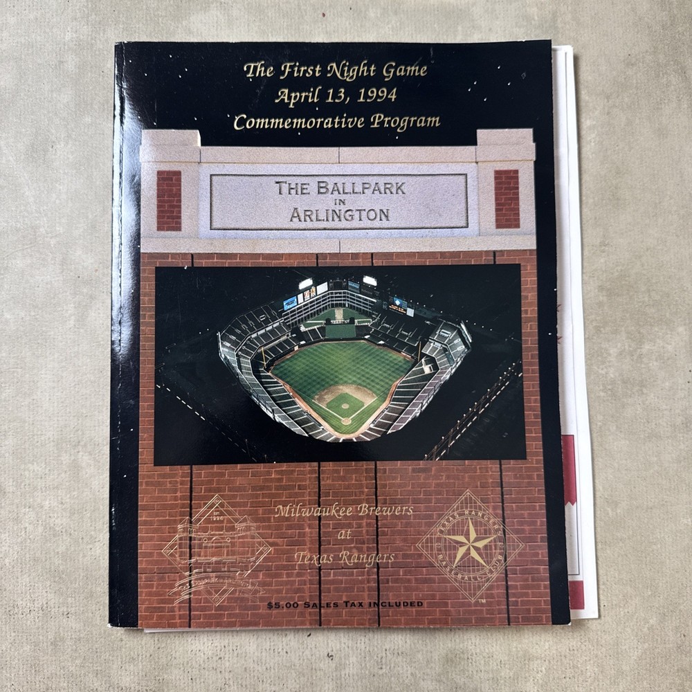 1994 TEXAS RANGERS Commemorative Program~First Night Game~Ballpark in Arlington