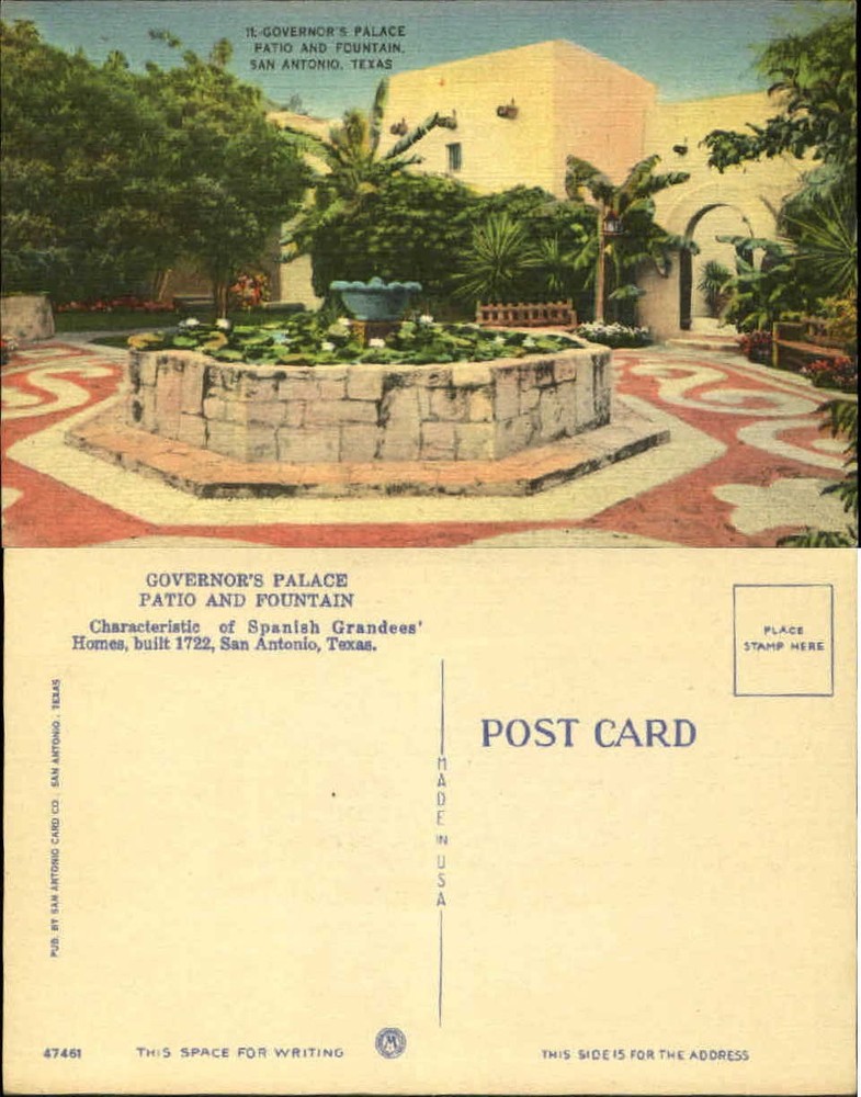 Governor's Palace fountain Spanish style San Antonio Texas TX 1940s