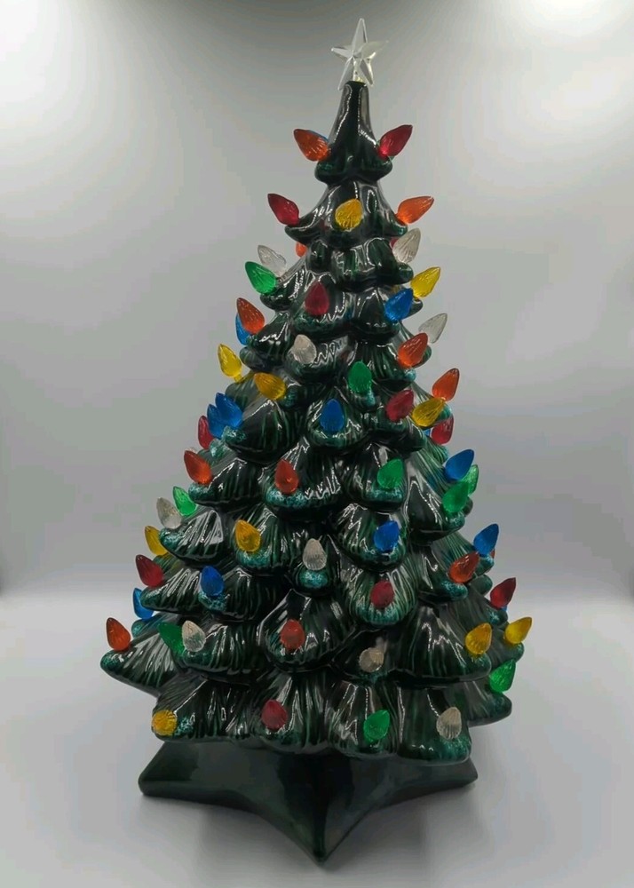 Vintage Ceramic Holland Mold Christmas Tree Music Box 17 Inch