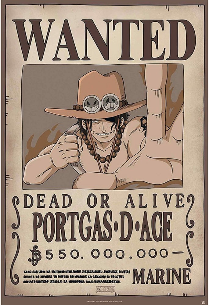 Poster Studio B - One Piece Wanted Portgas D Ace Anime Luffy 24x36
