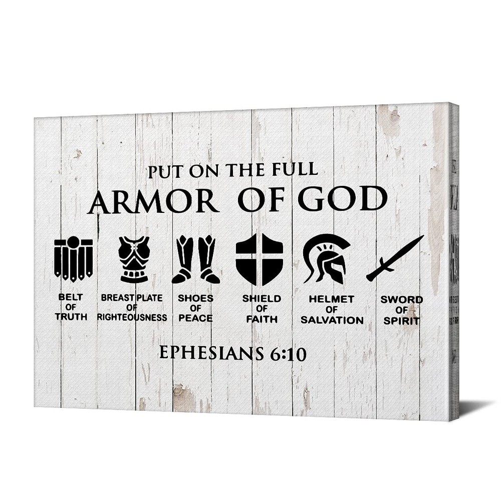 Framed Christian Wall Art Put On Full Armor of God Bible Verse Canvas Poster