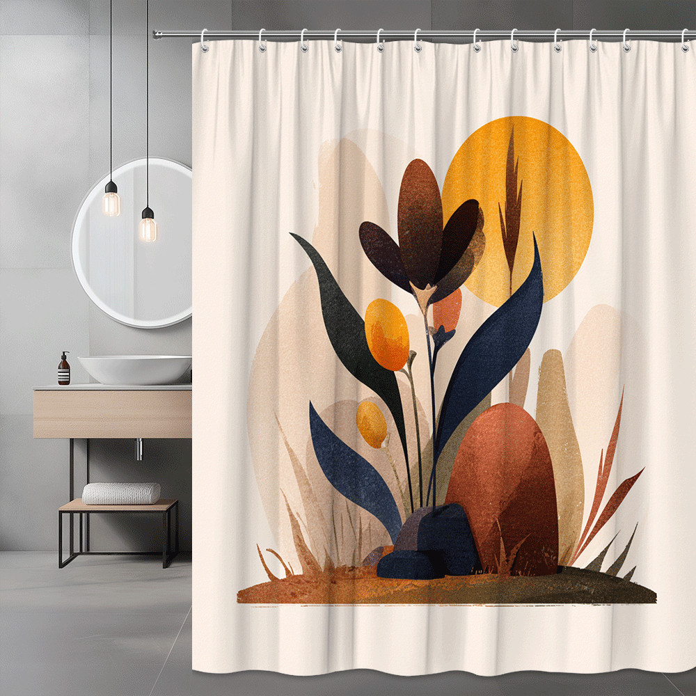 Abstract Floral Shower Curtain, Boho Botanical Art Print