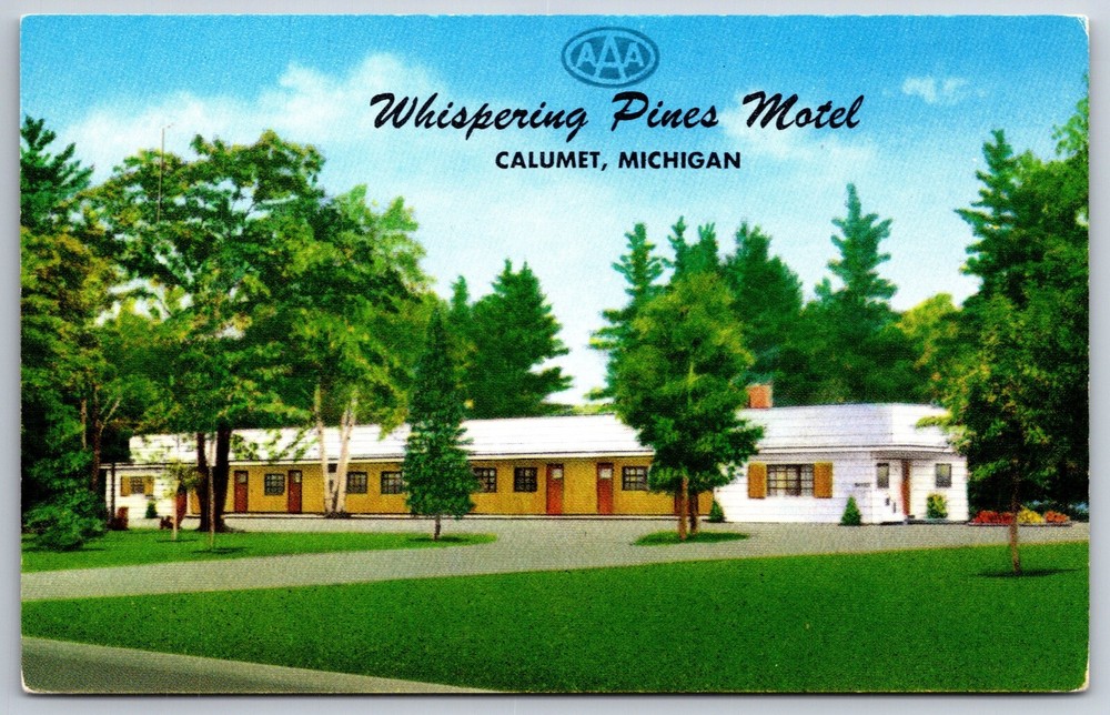 Roadside View~Calumet Michigan~Whispering Pines Motel On US Hwy 41~Vtg Postcard