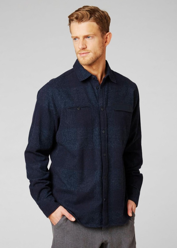Helly Hansen Blue Wool Long Sleeve Button-Up Shirt Large