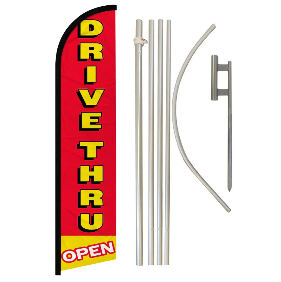 Drive-Thru Open Windless Full Curve Advertising Banner Flag & Pole Kit