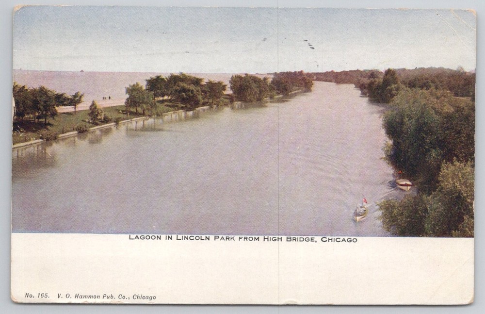 Lincoln Park Lagoon High Bridge Chicago IL Postcard c.1910 Posted