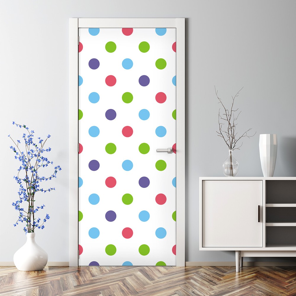 Big polka dots self-adhesive colorful purple and green Door Decal repositionable