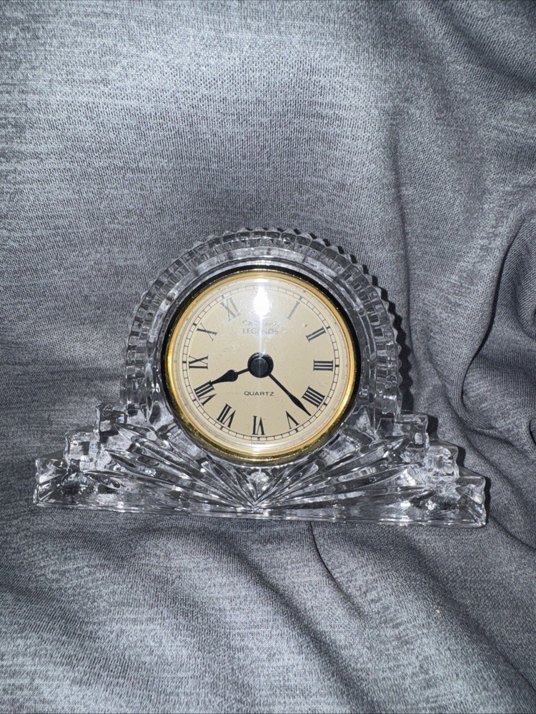 Vintage Crystal Quartz Desk Mantel Clock By Godinger Elegant Art Deco Style