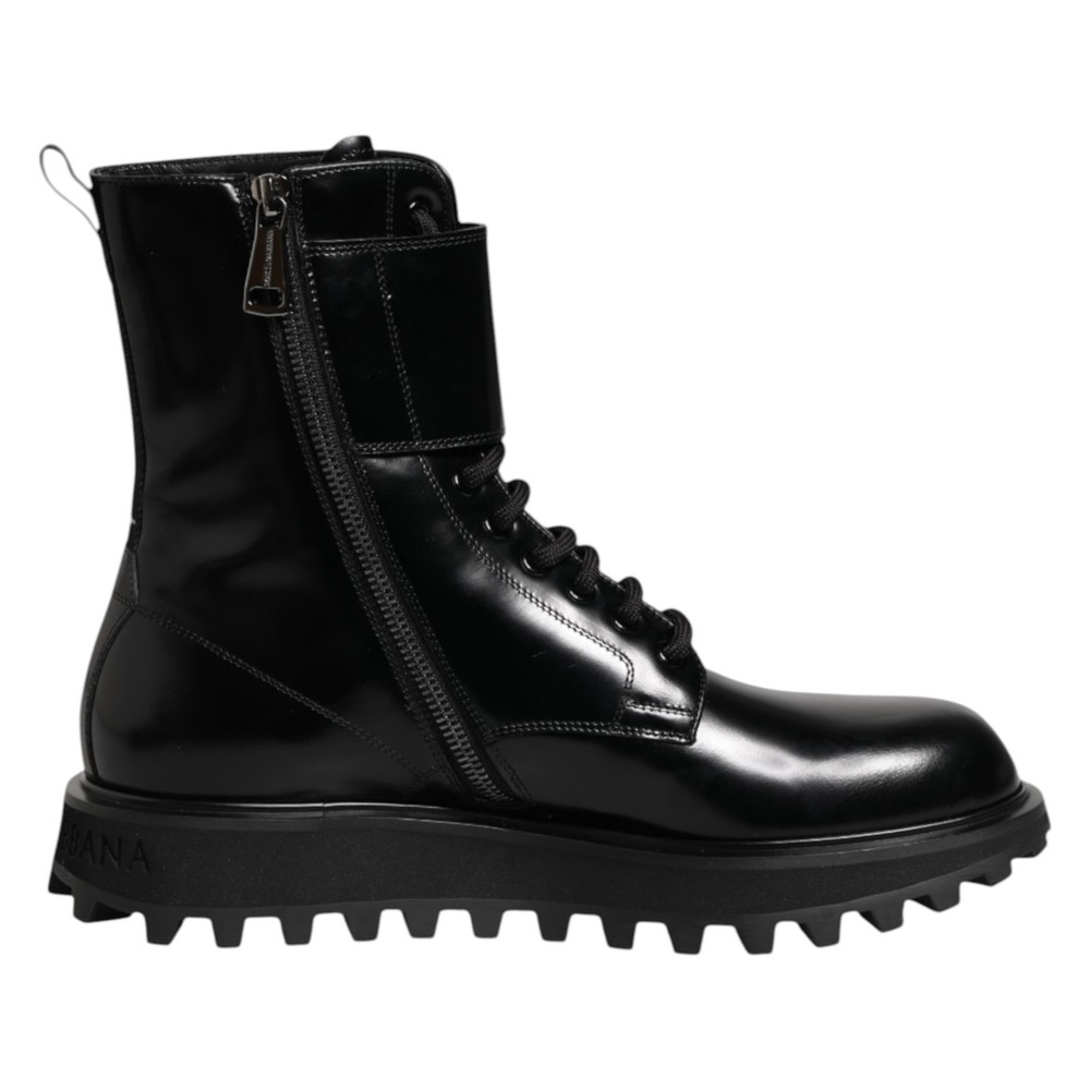 DOLCE & GABBANA Shoes Black Leather Lace Up Mid Calf Boots EU42 / US9 1350usd