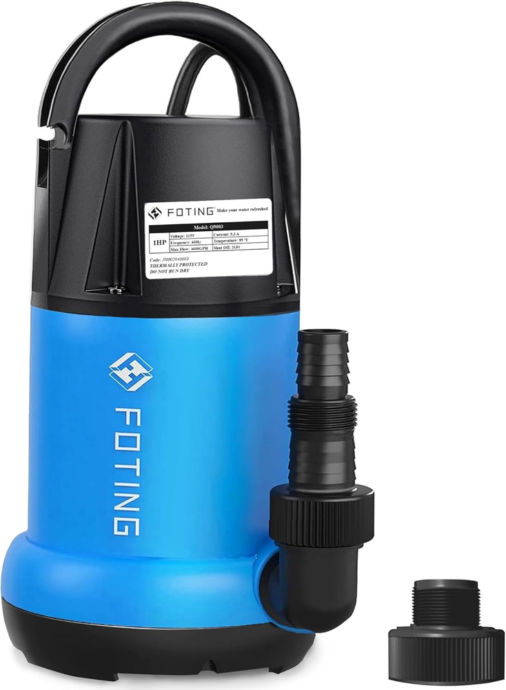 1HP Submersible Sump Pump 4600GPH for Clean/Dirty Water Thermoplastic Utility Pump
