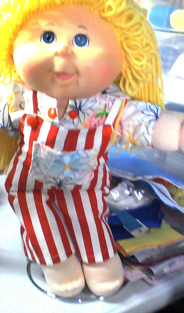 Cabbage Patch Red striped overalls and shirt fits 16