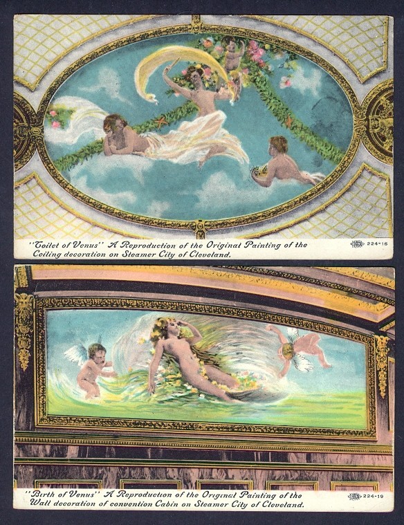 Usa City Of Cleveland Steamer Birth & Toilet Of Venus Ppc 1912