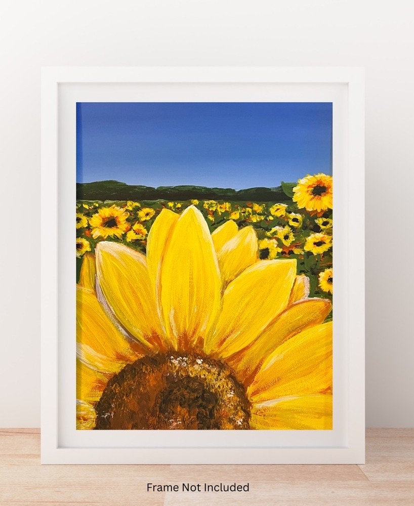 Hand Painted Bright Sunflowers Easy To Frame Wall Art Acrylic 11x13” Art Paper