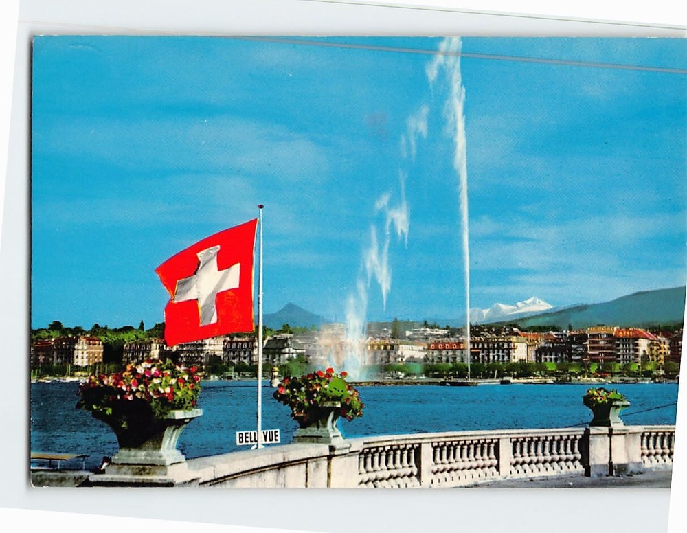 Postcard Le quai le jet d eau et le Mont Blanc Geneva Switzerland USA