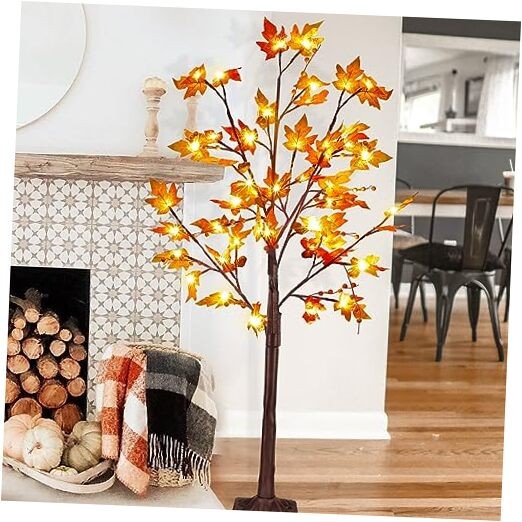 LED Lighted Maple Tree, 4 FT Lighted Artificial Tree for Thanksgiving Harvest